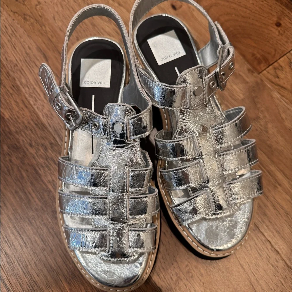 Dolce Vita Metallic Silver Platform Sandals - Picture 3 of 8